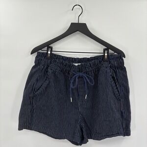LOFT Navy Blue Pinstripe Drawstring Waist Shorts Large Pockets Nautical Preppy